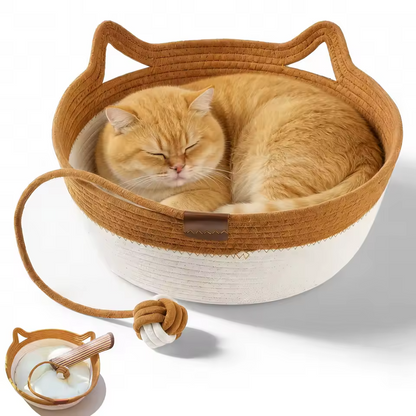 Handwoven Cat Bed Cotton Rope Basket with Cushion Cat Cave Scratcher Bed