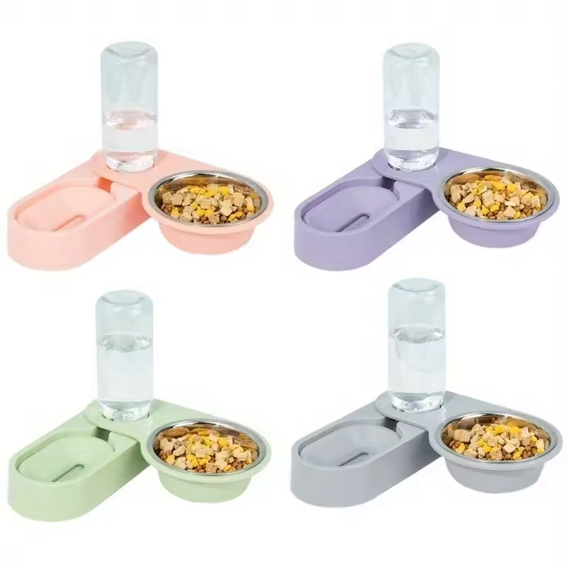 2-in-1 Roterende Voerbak voor Huisdieren Kat en Hond Antislip Verhoogde Voerbak