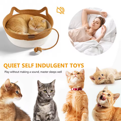 Handwoven Cat Bed Cotton Rope Basket with Cushion Cat Cave Scratcher Bed