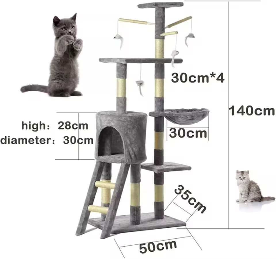 140 cm krabpaal toren grote krabpaal voor binnenkatten stabiel