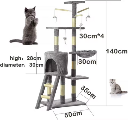 140 cm krabpaal toren grote krabpaal voor binnenkatten stabiel