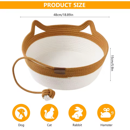Handwoven Cat Bed Cotton Rope Basket with Cushion Cat Cave Scratcher Bed