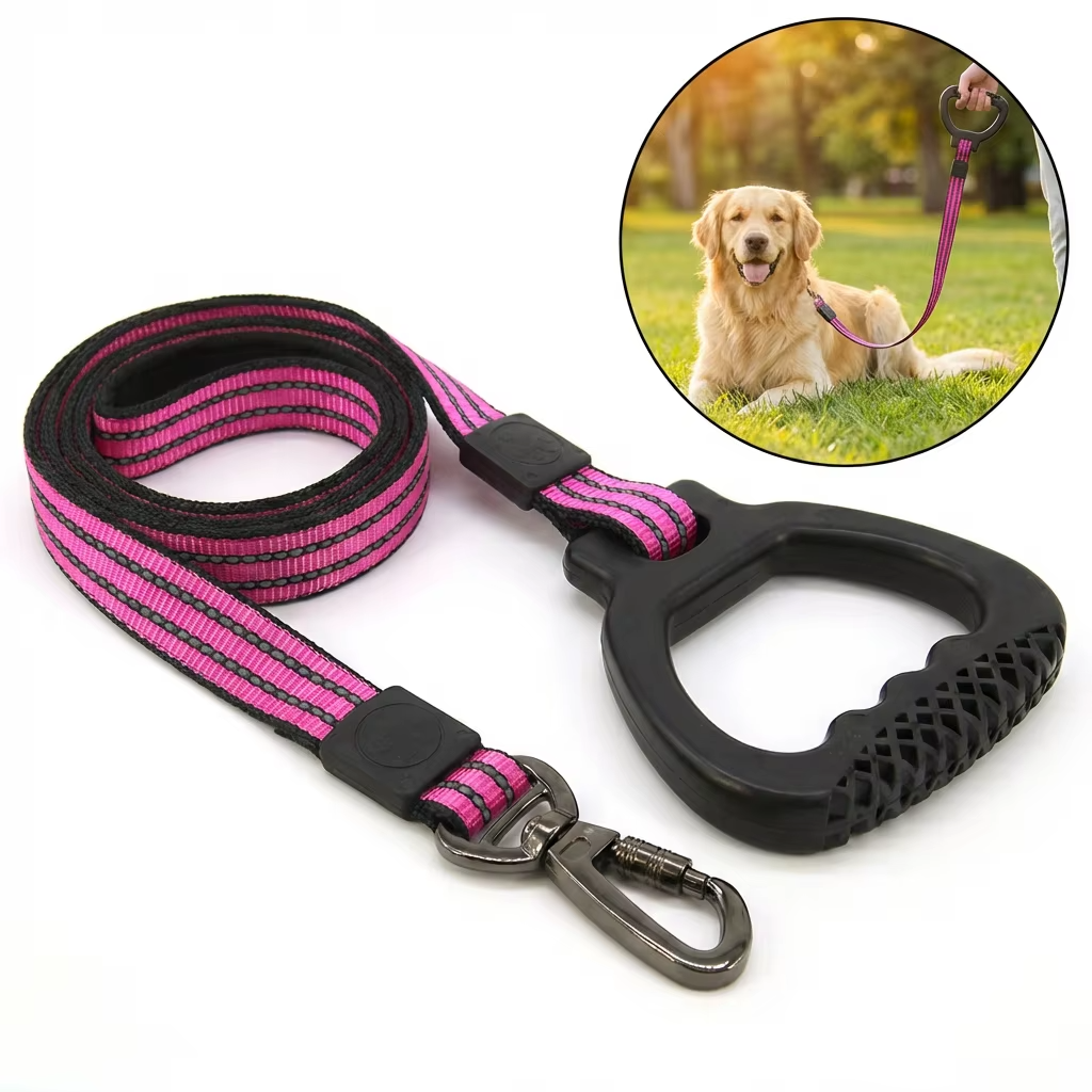 Reflecterende hondenriem met anti-slip handvat, sterke nylon trainingsriem.