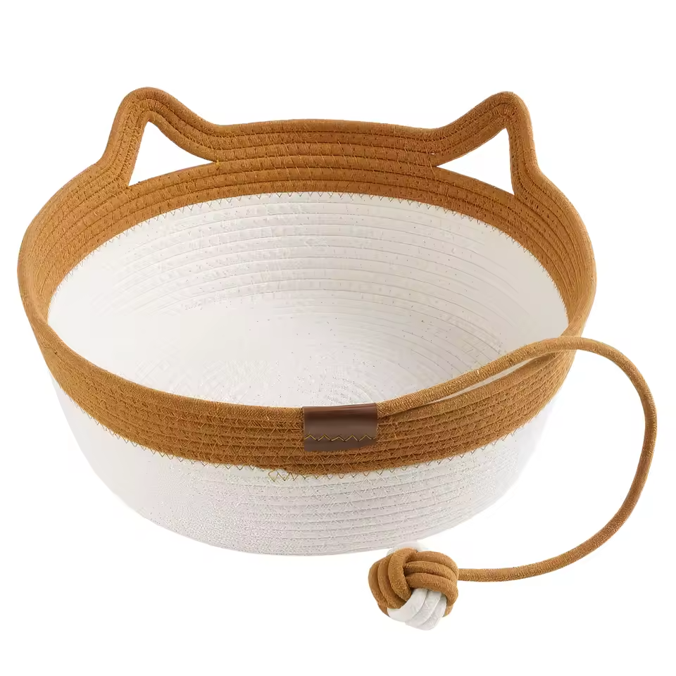 Handwoven Cat Bed Cotton Rope Basket with Cushion Cat Cave Scratcher Bed