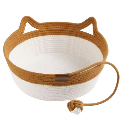 Handwoven Cat Bed Cotton Rope Basket with Cushion Cat Cave Scratcher Bed