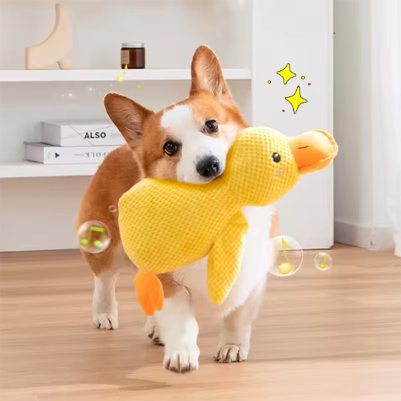 Honden Pluche Eend Speeltje Interactief Piepend Comfort Speeltje Puppy Kauw Teddy
